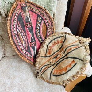 African Maasai? Tribal Shield Painted Hide Vintage Lot